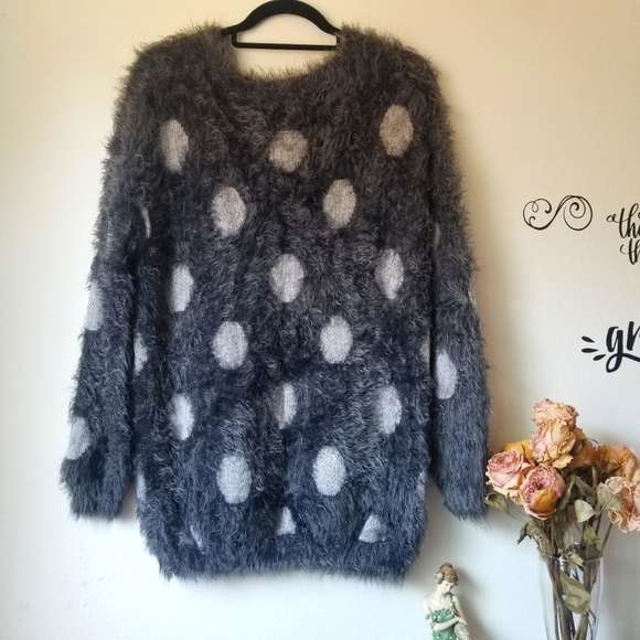 Joseph A. Gray polka dotted Fuzzy Eyelash sweater size XXL - Picture 2 of 6